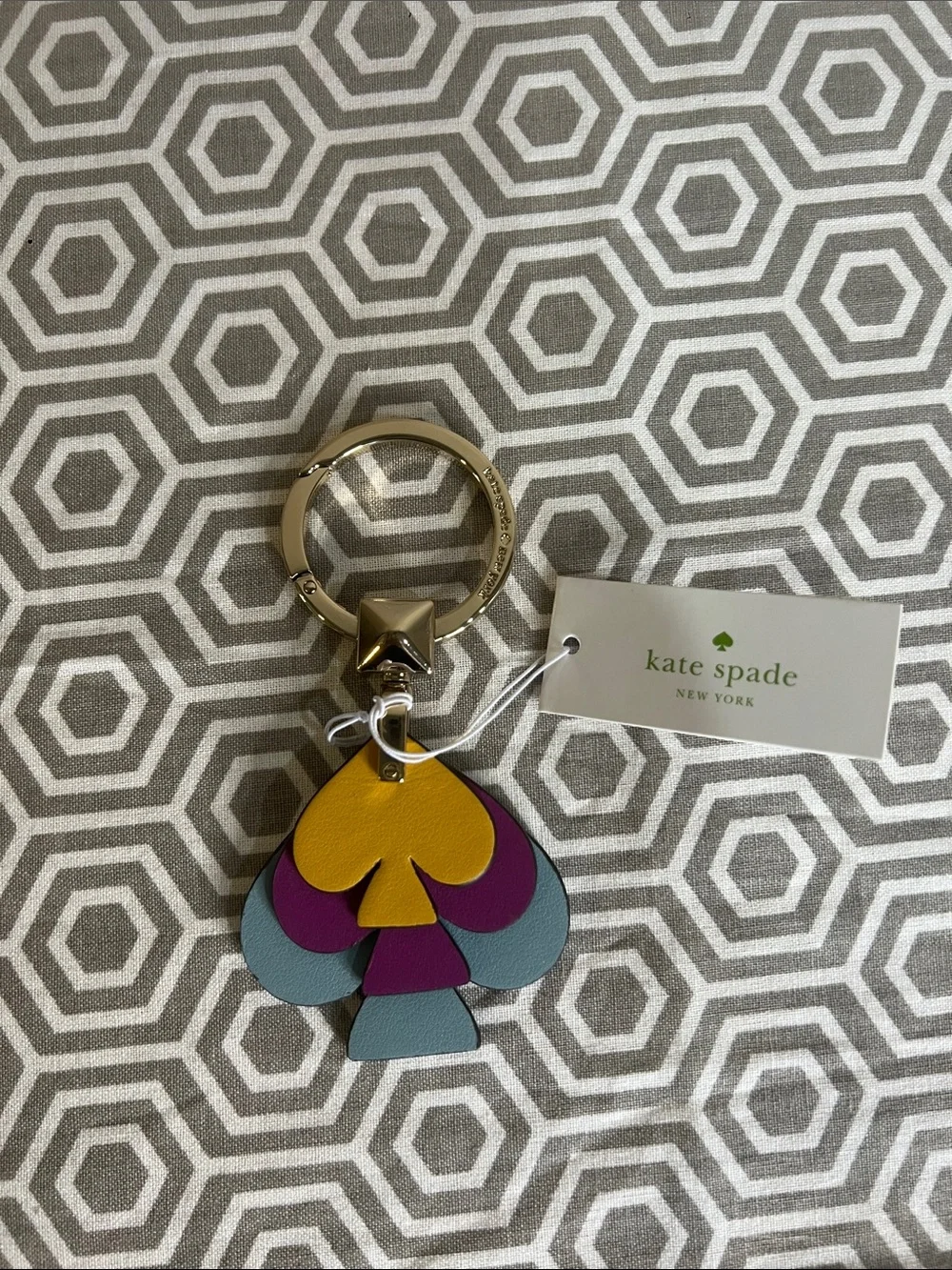 kate spade Multicolor Leather Spade Key Ring in Yellow, Purple & Blue-Gray